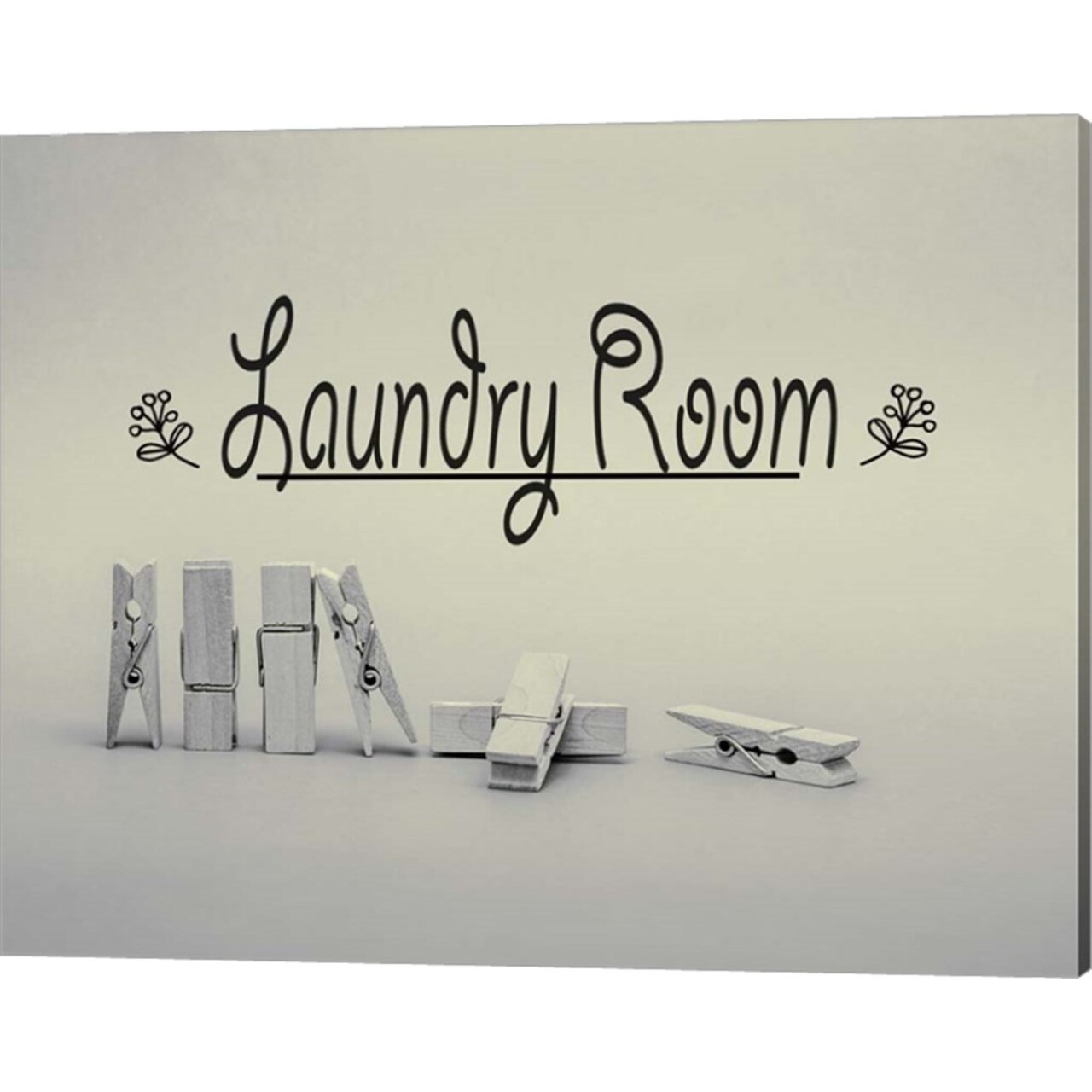 Laundry Room Sign Clothespins Black and White by Color Me Happy 20" x 16" Canvas Wall Art